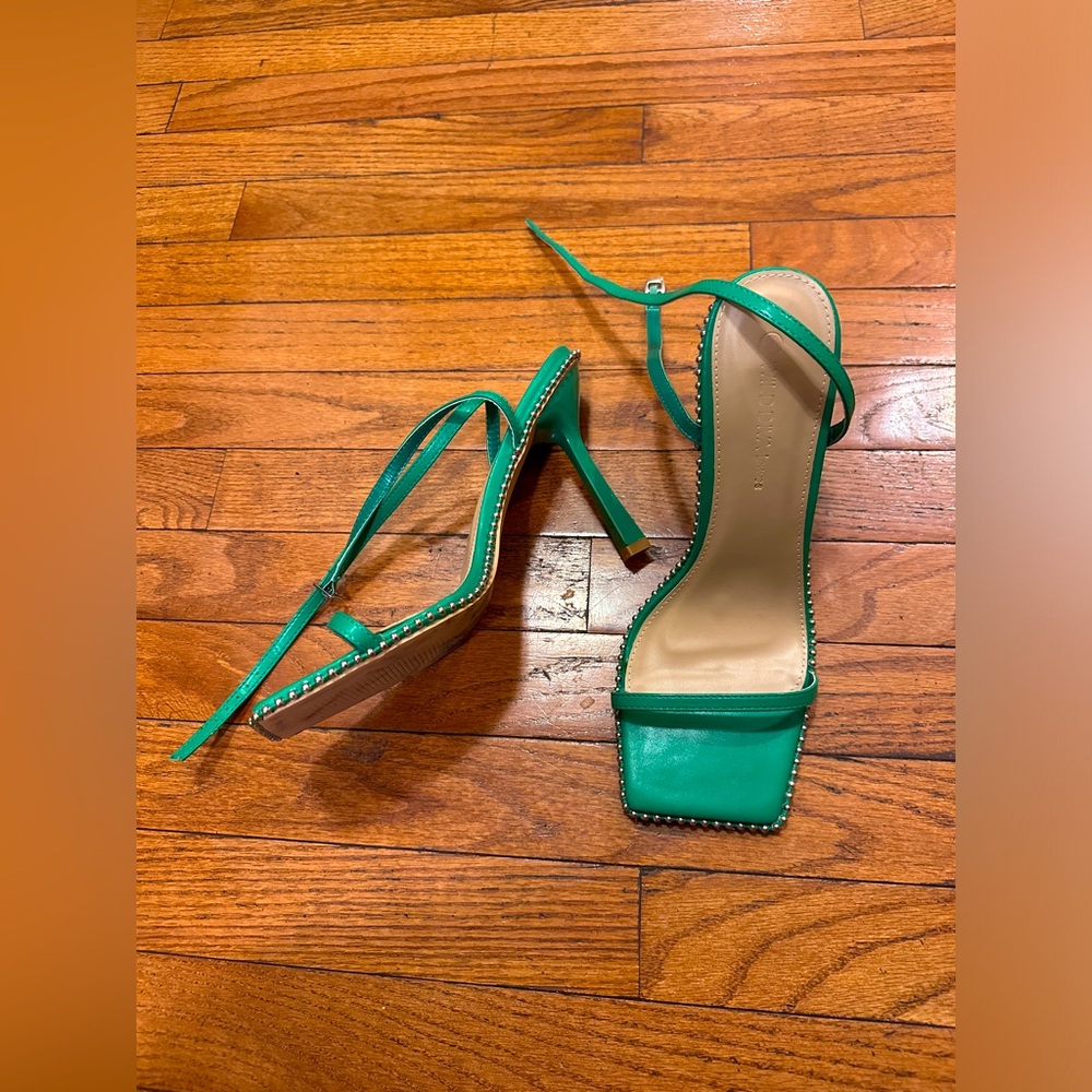 #10 Title: Green Block Heel Sandals size 11